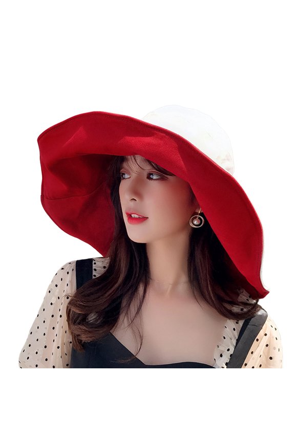 Womens Summer Sun Hat Wide Brim Outdoor UV Hat Foldable Double Layer Bucket Cap for Beach Fishing Hiking