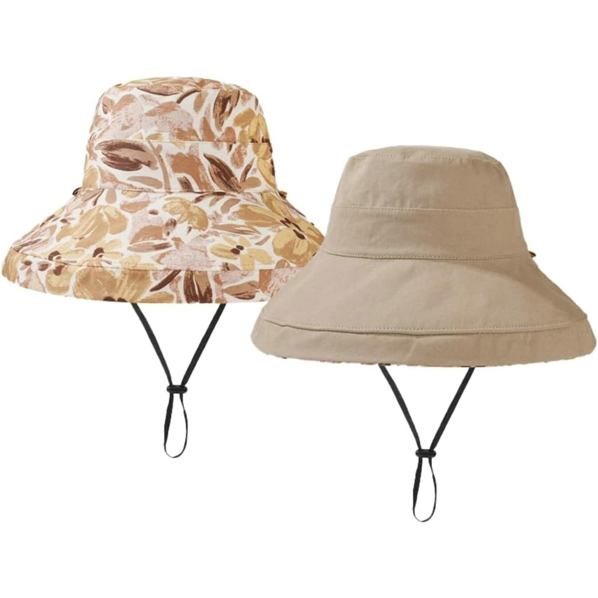 Womens Summer Sun Hats Wide Brim Cotton Floral Bucket Hat 