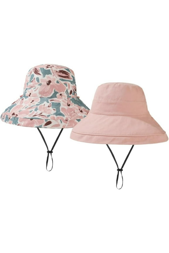 Womens Summer Sun Hats Wide Brim Cotton Floral Bucket Hat Reversible Packable UV Protection Travel Cap Beach Fishing Hat