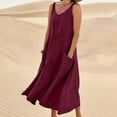 thumbnail image 1 of Womens Summer Sundress Boho Casual Tank Dresses with Pockets Cotton Linen Sleeveless Tiered Swing A Line Beach Dress, 1 of 5