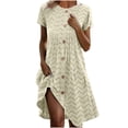 thumbnail image 1 of Womens Summer Sundress Ruffle Short Sleeved Solid Round Neck Dress Knee Buttons Length Dress Floral Vocation Beach Sundress, 1 of 6