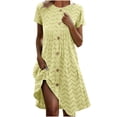 thumbnail image 1 of Womens Summer Sundress Ruffle Short Sleeved Solid Round Neck Dress Knee Buttons Length Dress Loose Flowy Beach Sundress, 1 of 6
