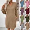 thumbnail image 1 of Womens Summer Sundress Ruffle Solid Color Casual Long Sleeved V-neck Side Pocket Casual Fashion Dress, 1 of 7
