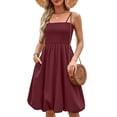 thumbnail image 1 of Womens Summer Sundress Ruffle Solid Color Slim Shoulder Strap Bohemian Bag MIDI Skirt A-Line Party Dress with Pockets, 1 of 8