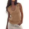 thumbnail image 1 of Womens Summer Sweater Vest Sleeveless Ribbed Knit Tank Tops Going Out Casual Basic Scoop Neck Tshirt Khaki S, 1 of 7