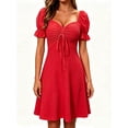 thumbnail image 1 of Womens Summer Sweetheart Neck Short Puff Sleeve Mini Drawstring Casual Slim Flowy Dress Sundress, 1 of 7