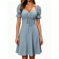 thumbnail image 1 of Womens Summer Sweetheart Neck Short Puff Sleeve Mini Drawstring Casual Slim Flowy Dress Sundress, 1 of 8