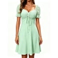 thumbnail image 1 of Womens Summer Sweetheart Neck Short Puff Sleeve Mini Drawstring Casual Slim Flowy Dress Sundress, 1 of 8