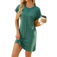 thumbnail image 1 of Womens Summer T Shirt Dress Casual Cap Sleeve Crewneck Loose Shift Mini Dresses Ink Green XXL, 1 of 7