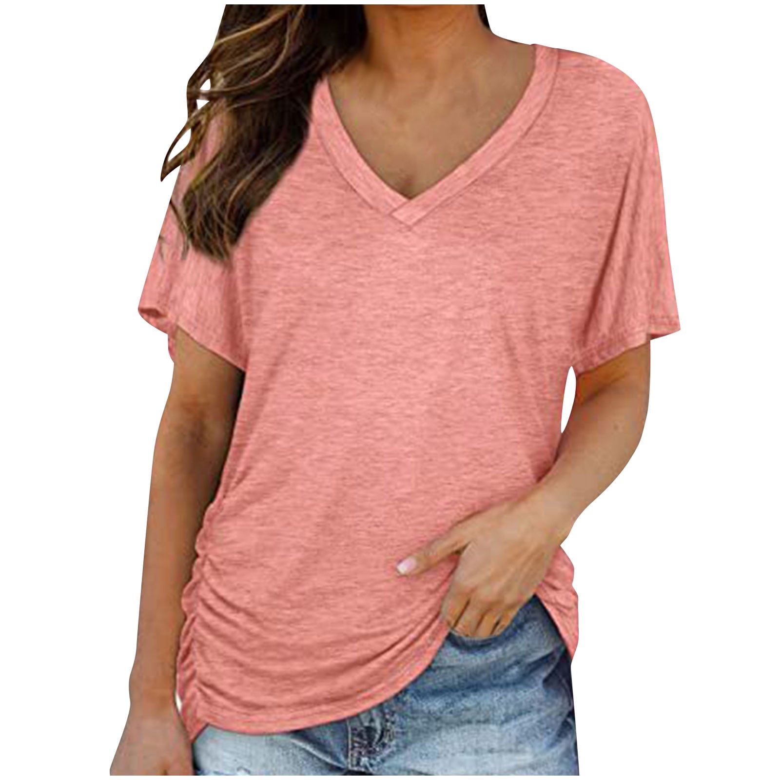 Womens Summer T Shirts 2025 Short Sleeve V Neck Dolman Tops