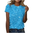 thumbnail image 1 of Husipze Womens Summer T Shirts Casual Sparkling Crystal Printed Round Neck Short Sleeved Tops Oversized Tshirts Blue XL, 1 of 5