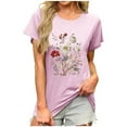 thumbnail image 1 of Womens Summer T-Shirts Daisy Printed Short Sleeve Tee Scooped Neck T Shirts Loose Fitted Tunic Blouses Pullover Sweater Blouses Baggy Boho Dressy Shirts Going Out Outfits, 1 of 4
