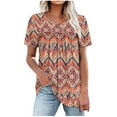 thumbnail image 1 of Womens Summer T Shirts Dressy Short Sleeve Tunic Tops Pleated Square Neck Summer Floral Print Top, 1 of 5