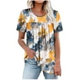 thumbnail image 1 of Womens Summer T Shirts Dressy Short Sleeve Tunic Tops Pleated Square Neck Summer Floral Print Top, 1 of 5