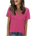 thumbnail image 1 of Womens Summer T-Shirts Eyelet Tee Shirt V Neck Short Sleeve Tops Loose Fitted T Shirts Pullover Sweater Blouses Plain Basic Tunics Blouses Going Out Office Work Clothes, 1 of 7