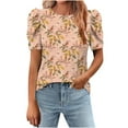 thumbnail image 1 of Womens Summer T-Shirts Fashion Floral Prints Shirts Loose Round Neck Puff Sleeves Pleated Blouse Womens Casual Short Sleeve Blouses Pullover Tops, 1 of 1