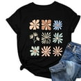 thumbnail image 1 of Womens Summer T-Shirts Floral Print Short Sleeve Base Tees Casual Loose Cute Tops for Teen Girls (2XL, Black), 1 of 4