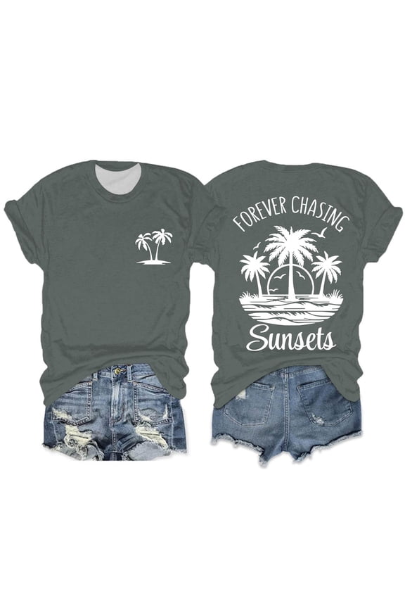 Womens Summer T Shirts Hawaiian Palm Tree Print Casual Short Sleeve Round Neck Tops Lightweight Stretch Comfy Loose Fit Tees