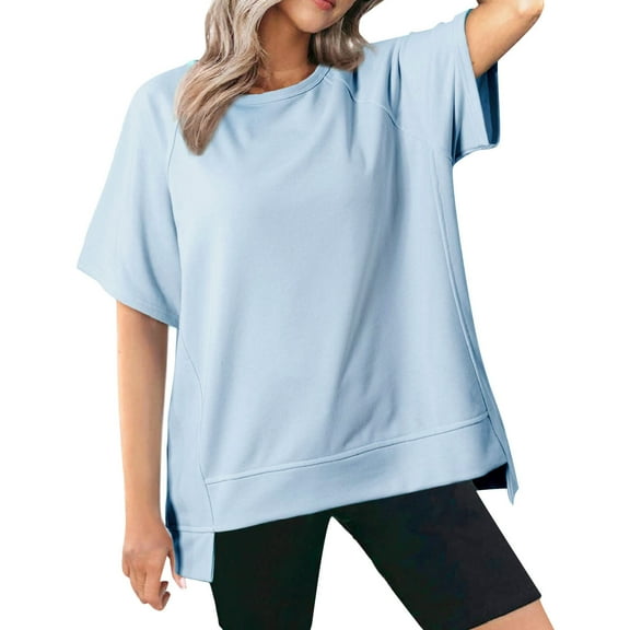 Womens Summer T Shirts Oversized 2025 Casual Short Sleeve Loose Maternity Tops Crewneck Tunic Plus Gym Workout Top