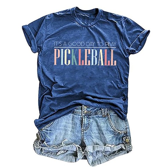 Womens Summer T-Shirts Pickleball Player Letter Print Short Sleeve Tees Crew Neck Funny Pickle Ball Lover Group Squad Xmas Top