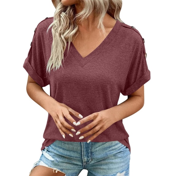 Womens Summer T-Shirts Short Sleeve V Neck Dolman Tops Loose Fit Shirts Spring Fashion