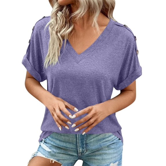Womens Summer T-Shirts Short Sleeve V Neck Dolman Tops Loose Fit Shirts Spring Fashion