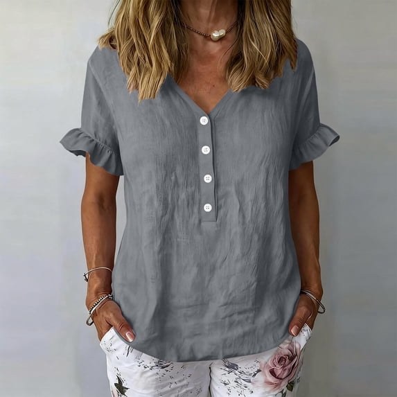 Womens Summer T-Shirts Short Sleeve V Neck Tops Loose Shirts Trendy Lightweight Soft Casual Summer Outfits Clothes