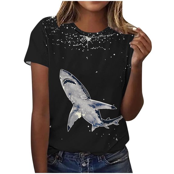 Womens Summer T Shirts Starry Sky Graphic Tees Round Neck Pullover Tops Regular-Fit Short Sleeve Top Trendy Dressy Tunic Blouse Holiday Clothing