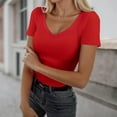 thumbnail image 1 of Womens Summer T Shirts V-Neck Casual Regular Fit Tee Short Sleeve Solid Color Fashion Vacation Tops, 1 of 5