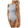 thumbnail image 1 of Womens Summer Tank Top Bodysuit Stretchy Thong Bottom Ribbed Body Suits Casual One Piece Slimming Crew Neck Romper, Gray, M, 1 of 5
