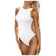 thumbnail image 1 of Womens Summer Tank Top Bodysuit Stretchy Thong Bottom Ribbed Body Suits Casual One Piece Slimming Crew Neck Romper, White, XL, 1 of 5