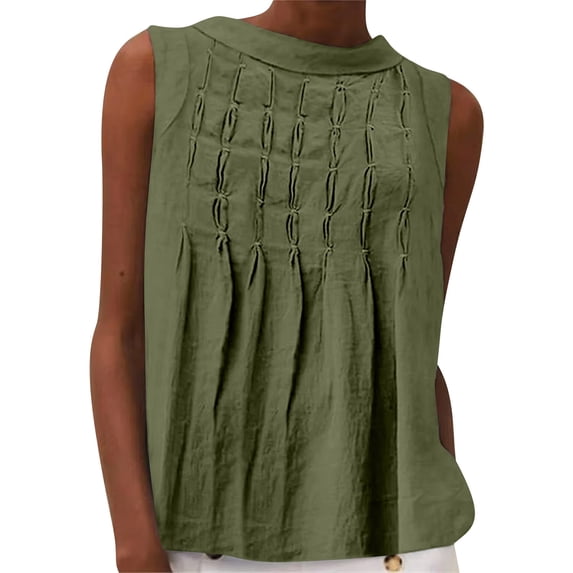 Womens Summer Tank Tops Casual Sleeveless Loose Fitted Front Pleated Solid Color Flowy Dressy Tunic T-Shirts