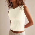 thumbnail image 1 of Womens Summer Tank Tops Crew Neck Ruffle Shirts Sleeveless Ribbed Knit Slim Fitted Tee Business Casual Blouses S, 1 of 5