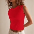 thumbnail image 1 of Womens Summer Tank Tops Crew Neck Ruffle Shirts Sleeveless Ribbed Knit Slim Fitted Tee Business Casual Blouses XL, 1 of 5