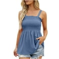thumbnail image 1 of Womens Summer Tank Tops Frill Smocked Sleeveless Ruffle Peplum Tunic Shirts Casual Going out Blouses Tee, 1 of 7