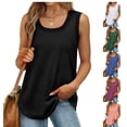 thumbnail image 1 of Womens Summer Tank Tops Loose Sleeveless Tops Ribbed Trim Scoop Neck Curved Hem Tunic Blouses 2024 Basic Tee Shirt, 1 of 7