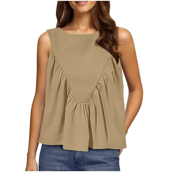 Womens Summer Tank Tops Pleated Crew Neck Cute Shirt Casual Sleeveless Loose Outfits 2025 Trendy Beach Vacation
