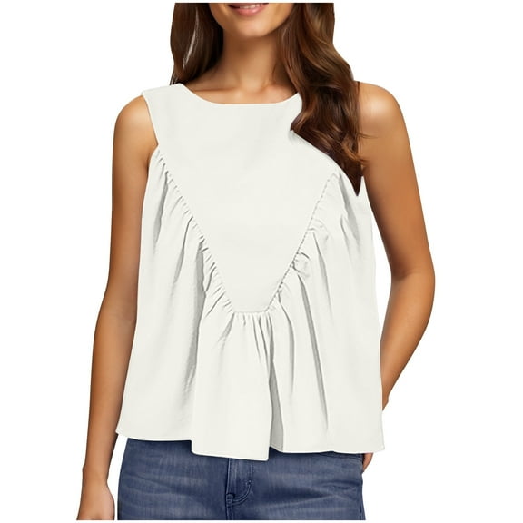 Womens Summer Tank Tops Pleated Crew Neck Cute Shirt Casual Sleeveless Loose Outfits 2025 Trendy Beach Vacation