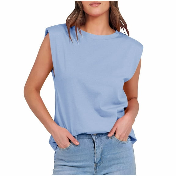 Womens Summer Tank Tops, Sleeveless Shirts for Women Casual Loose Fit Solid Color Crewneck Tanks Dressy Blouses