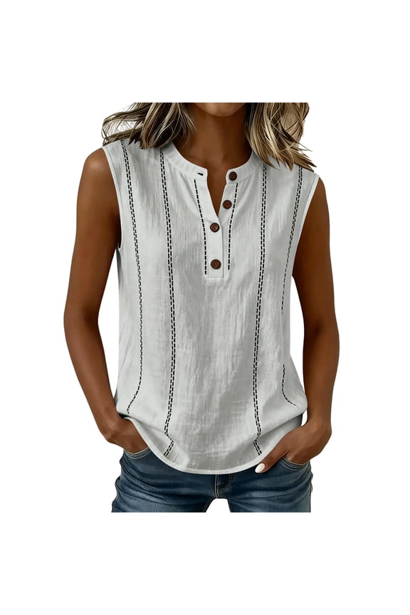 Womens Summer Tank Tops, Sleeveless Shirts for Women Casual Solid Color Button Down Dressy Blouses Mothers Gifts