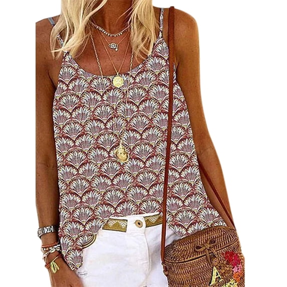 Womens Summer Tank Tops Sleeveless T Shirt Casual Loose Fit Tunic Blouses Boho Green Leaf Print Spaghetti Strap Loose Casual Cami Tank Top Wine red 2XL
