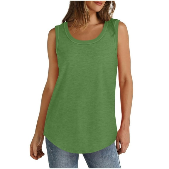 Diufon Womens Summer Tank Tops Trendy Loose Sleeveless Crew Neck Tops Casual Cotton Soft Tunic Shirts