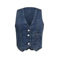 thumbnail image 1 of Womens Summer Tank Tops Washed Button Cropped Denim Waistcoat Sleeveless Tops for Women Blue L, 1 of 8