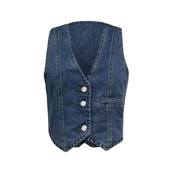 Womens Summer Tank Tops Washed Button Cropped Denim Waistcoat Sleeveless Tops for Women Blue L