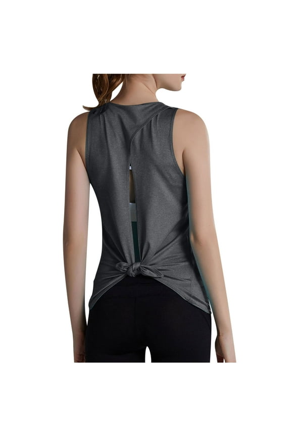 Womens Summer Tanks Backless Workout Yoga Shirts Tie Back Sports Tank Athletic Tops
