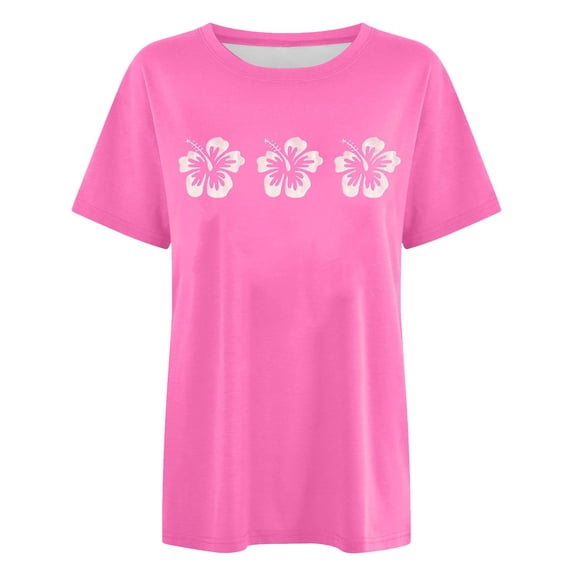 Womens Summer Tees Short Sleeve Fashion Spring Tops Floral Print Casual Crew Neck Shirts