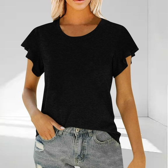 Womens Summer Tees Vintage Women Short Sleeve Shirts Casual Womens T Shirts Under 10 Basic Solid Color Tees Women Blouses Casual