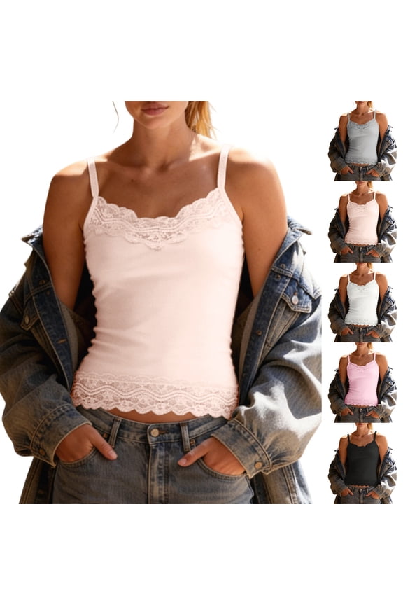 Womens Summer Top BWASD Casual Lace Sleeveless Shirts Adjustabl Solid Color Soft Camisole Sweet Fashion Tank Tops Y2k Spring Summer Go Out S-XXL Beige