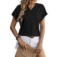 thumbnail image 1 of Womens Summer Top V Neck Short Sleeve Casual Blouse T Shirts Cute Loose Fit Trendy Basics Tees Black XXL, 1 of 8