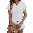 thumbnail image 1 of Womens Summer Top V Neck Short Sleeve Casual Blouse T Shirts Cute Loose Fit Trendy Basics Tees White L, 1 of 8